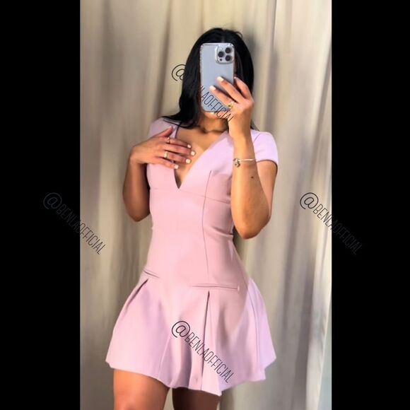 NWT ZARA SHORT PLEATED DRESS trend pink barbie soft Powder Pink Mini Dress - Picture 6 of 9